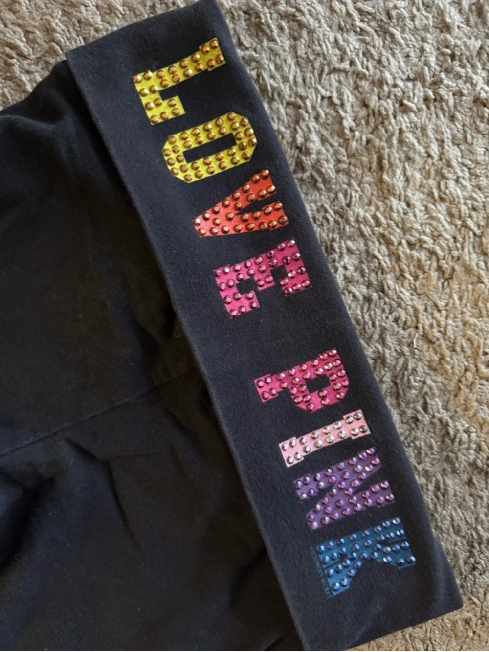 Vintage Y2K PINK Victoria’s Secret Foldover Leggings Size XS Rainbow Bling Waist